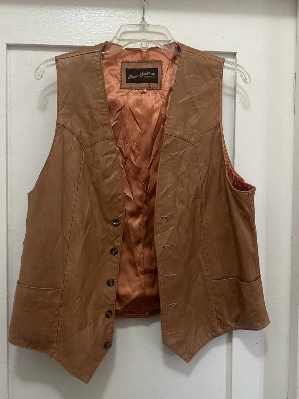 Brown Leather Vest with Satin Lining